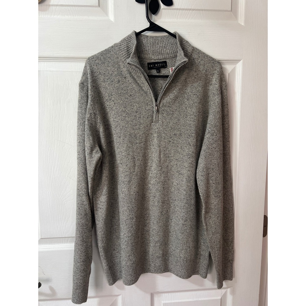 Emi Maglia Mens XL Quarter Zip Sweater Grey Wool Silk Blend Made in Italy